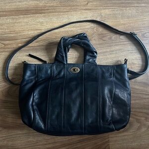 JCrew Black Leather Lockwood Satchel Purse, removable shoulder/crossbody strap